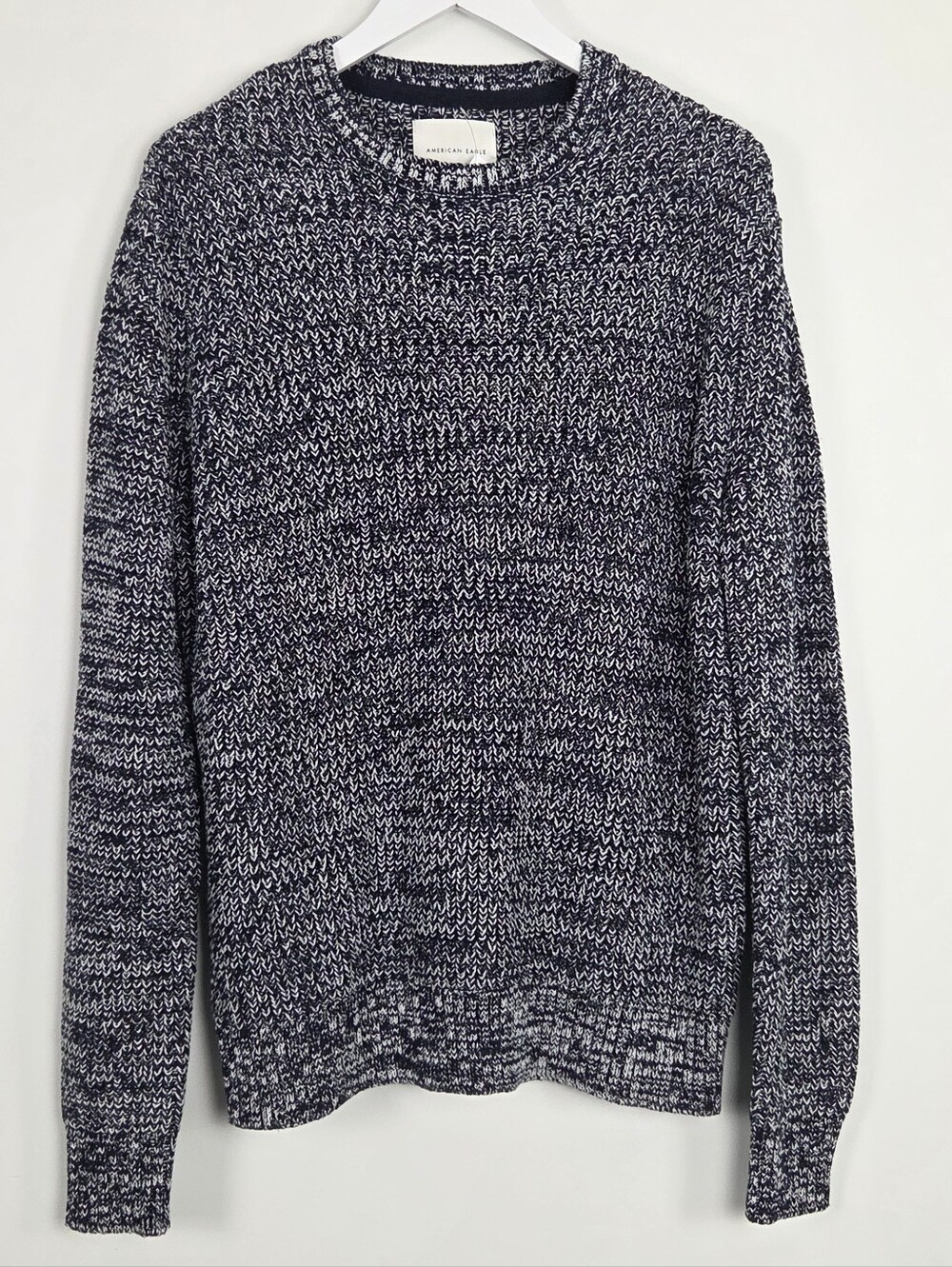 American Eagle Outfitters Men's Black White Marled Chunky Knit Sweater L Tall